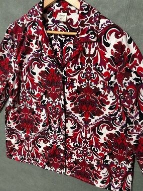 Soma Ornate Damask Paisley Button Down Sleep Shirt XL Red Purple